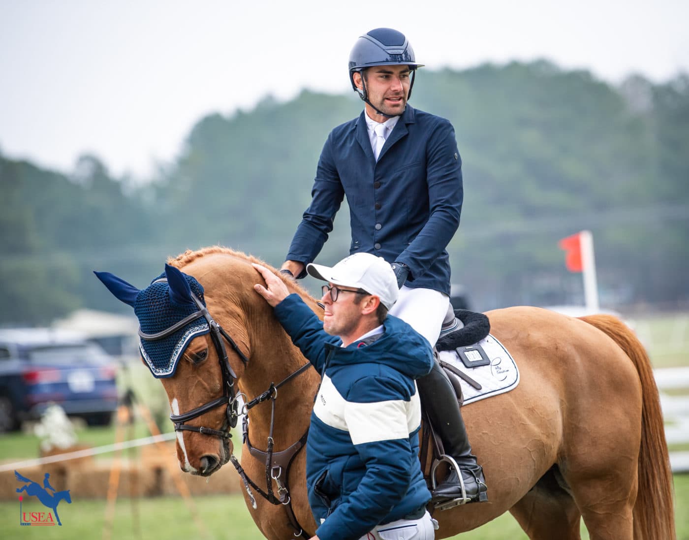 Chris Talley (mounted on MBF Firebrand) waited to jump in the CCI3*-S with his partner, Lee Maher. USEA/Lindsay Berreth photo