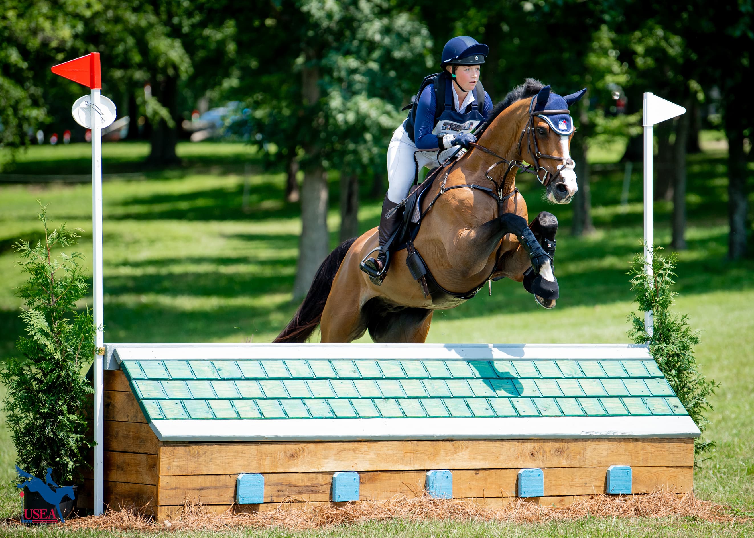 Lyman Ordway and Exces de Folie are in bronze position in the CCIYJ2*-S. USEA/Lindsay Berreth photo