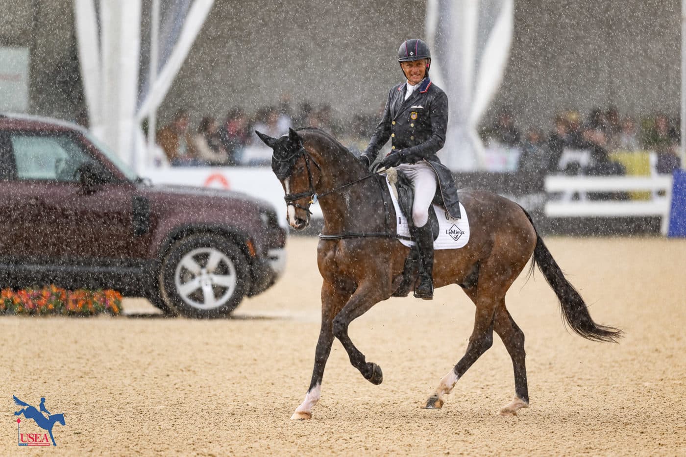 After braving the worst of the day’s storms, Boyd Martin and Commando 3 danced in to second place on a score of 26.0. USEA/Lindsay Berreth photo