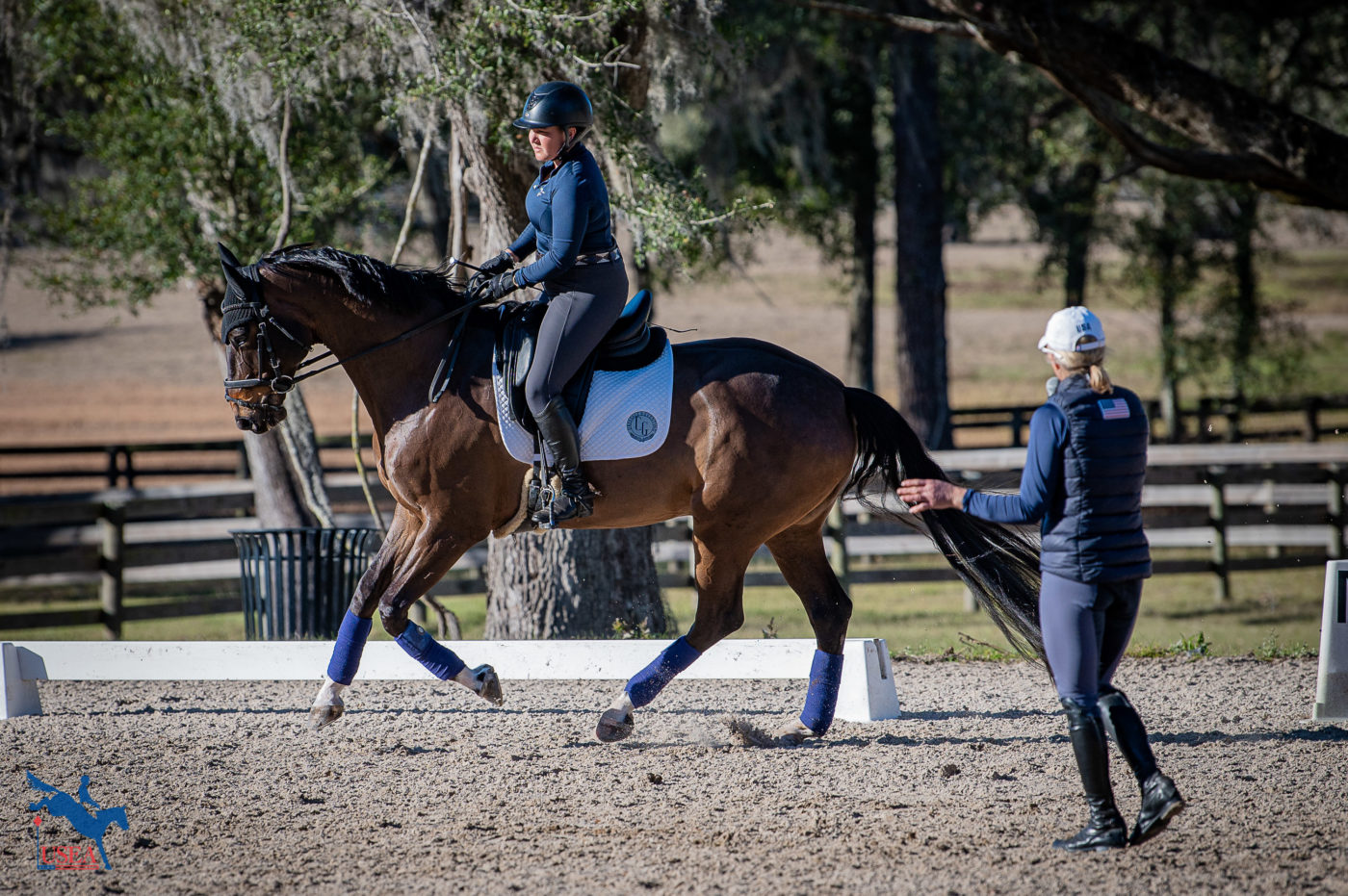 Jan Bynny, ECP Certified Instructor, coaches the Modified lesson with rider Connor Geisselman. USEA/ Meagan DeLisle photo