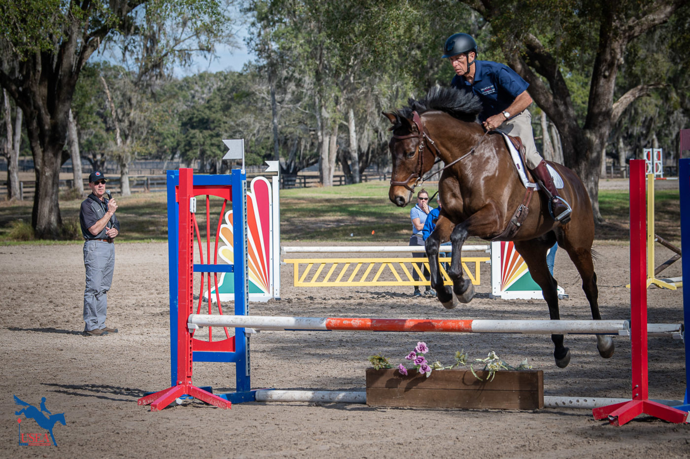 Jerry Shurink coaching the Training level demonstration rider Bill Barclay. USEA/ Meagan DeLisle photo