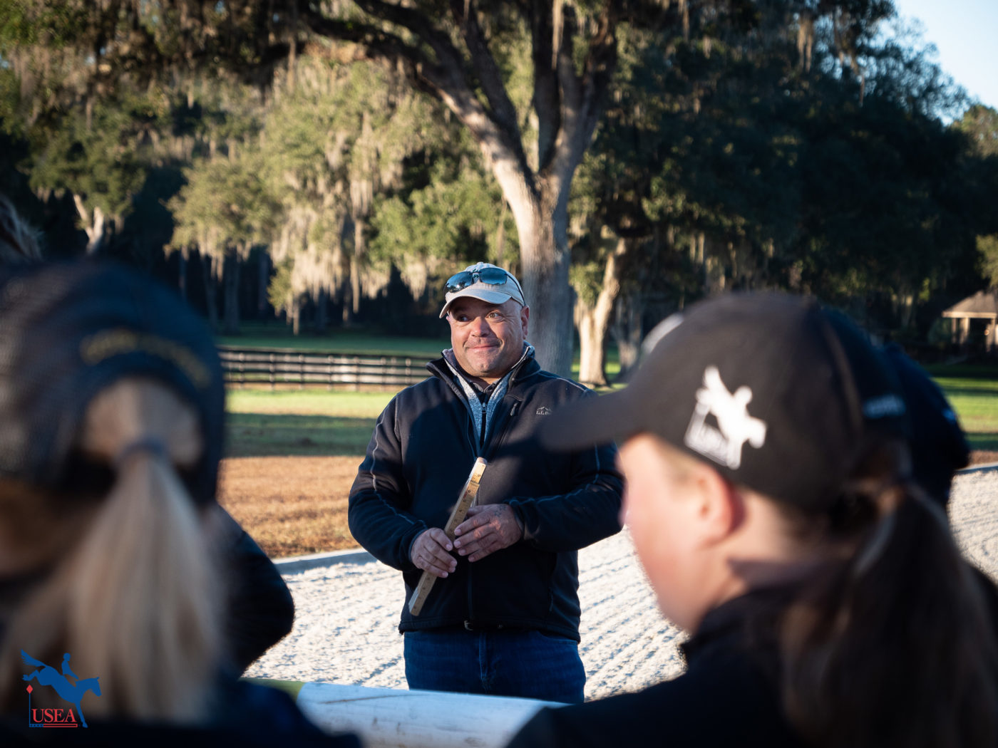 Chris Barnard gives an early morning instruction on SJ course design. USEA/Lily Stidham photo.