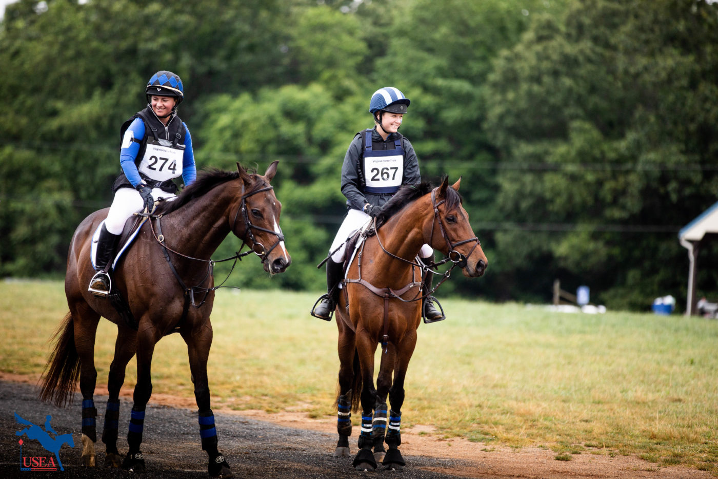 Cosby Green and Ryan Keefe sharing notes after two successful cross-country rounds. USEA/Kim Beaudoin Photo
