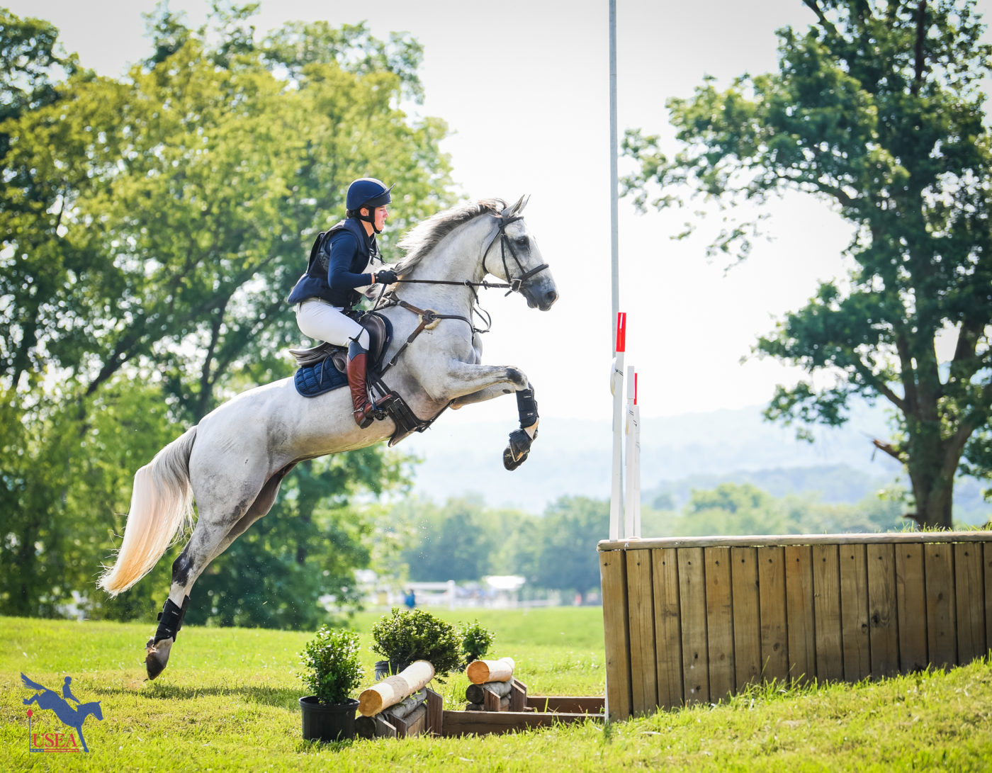 Brooke Burchianti and Cooley Space Grey jumped up the Normandy Bank in the CCI3*-S. USEA/Lindsay Berreth photo