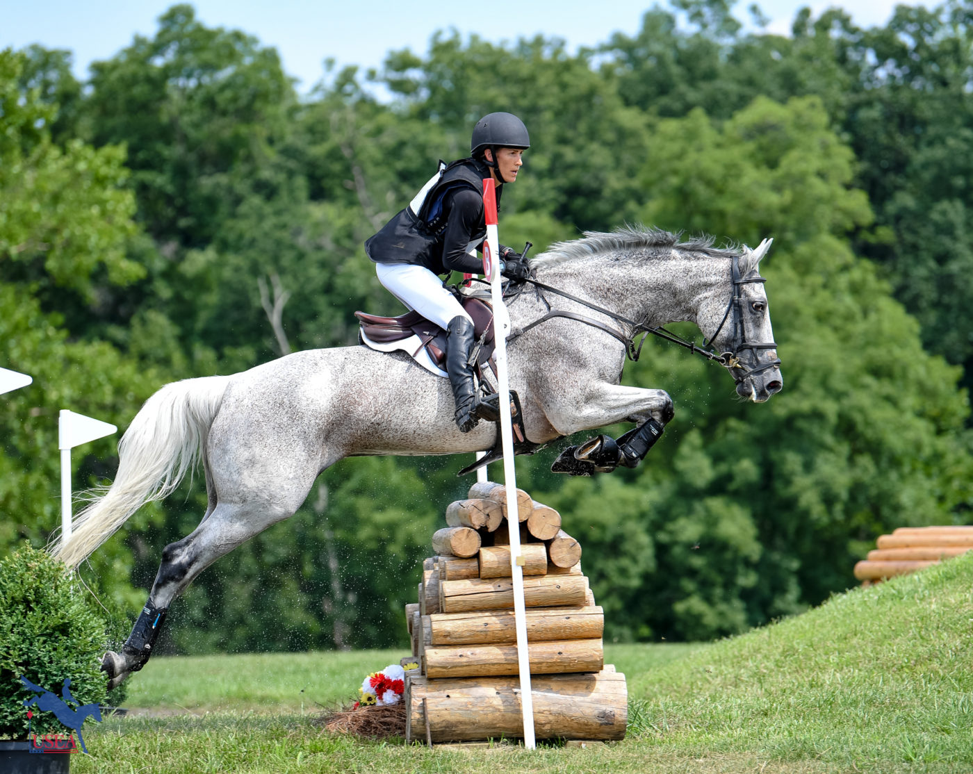 Stefanie Mazza and Brigantine jumped well out of the main water jump in the CCI3*-S. USEA/Lindsay Berreth photo