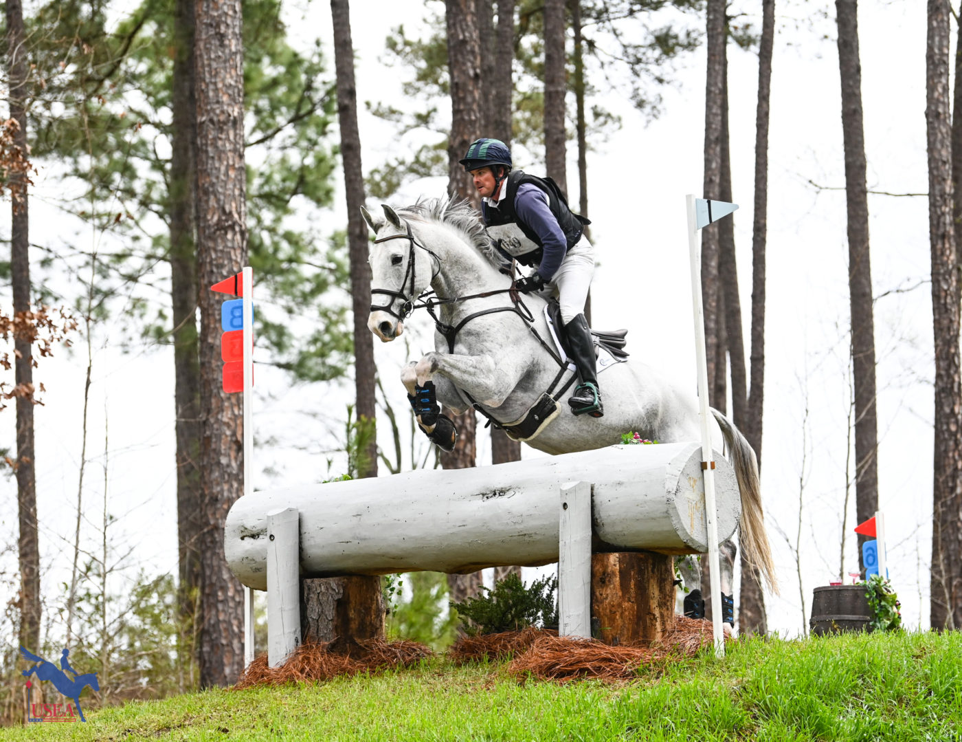Conor Rollins and Prime Target jumped up the Normandy Bank in the CCI3*-S. USEA/Lindsay Berreth photo