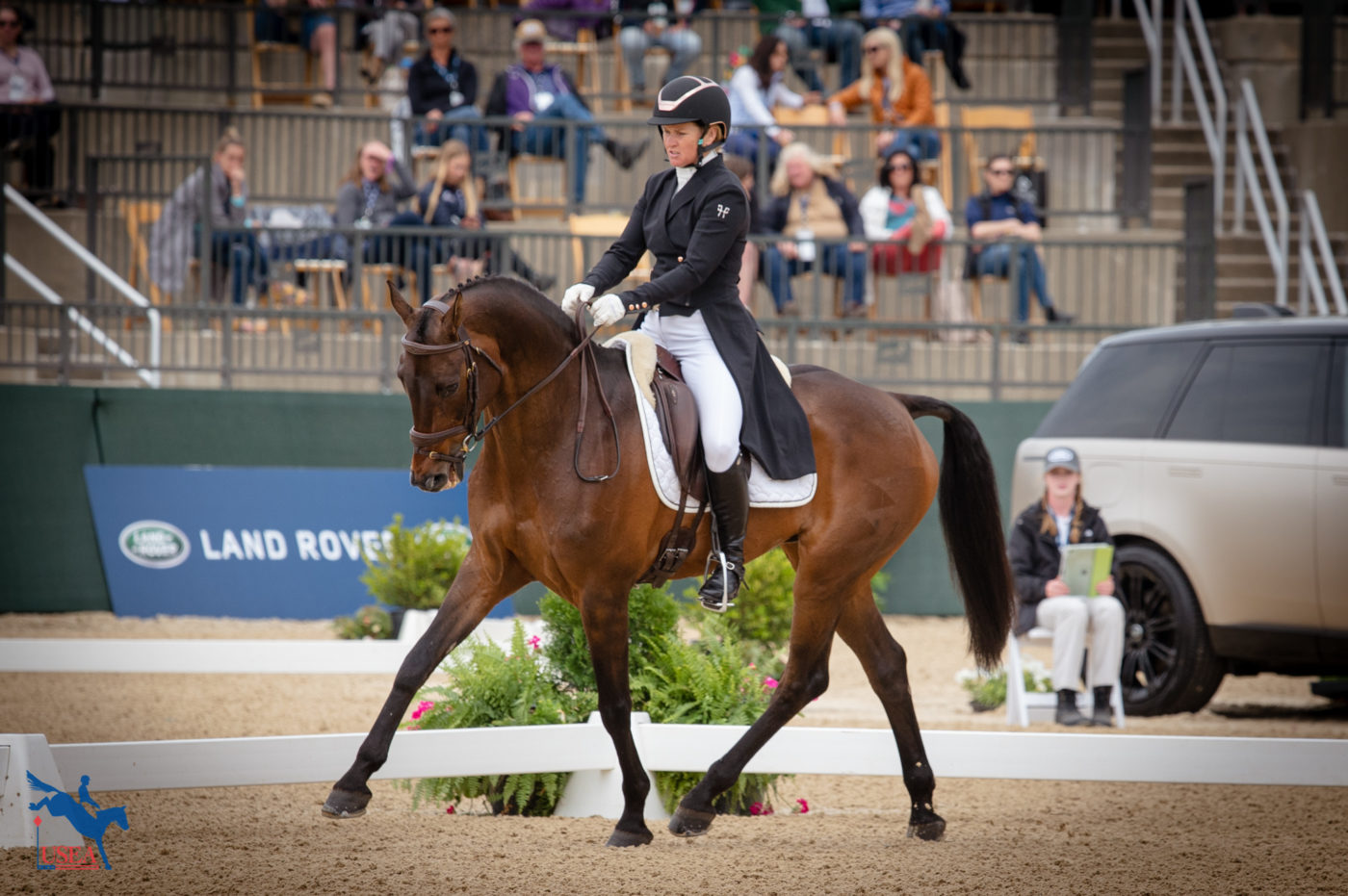 Seated in the 9th place position following dressage is last year's LRK3DE third place rider Jonelle Price riding McClaren. USEA/ Meagan DeLisle photo.