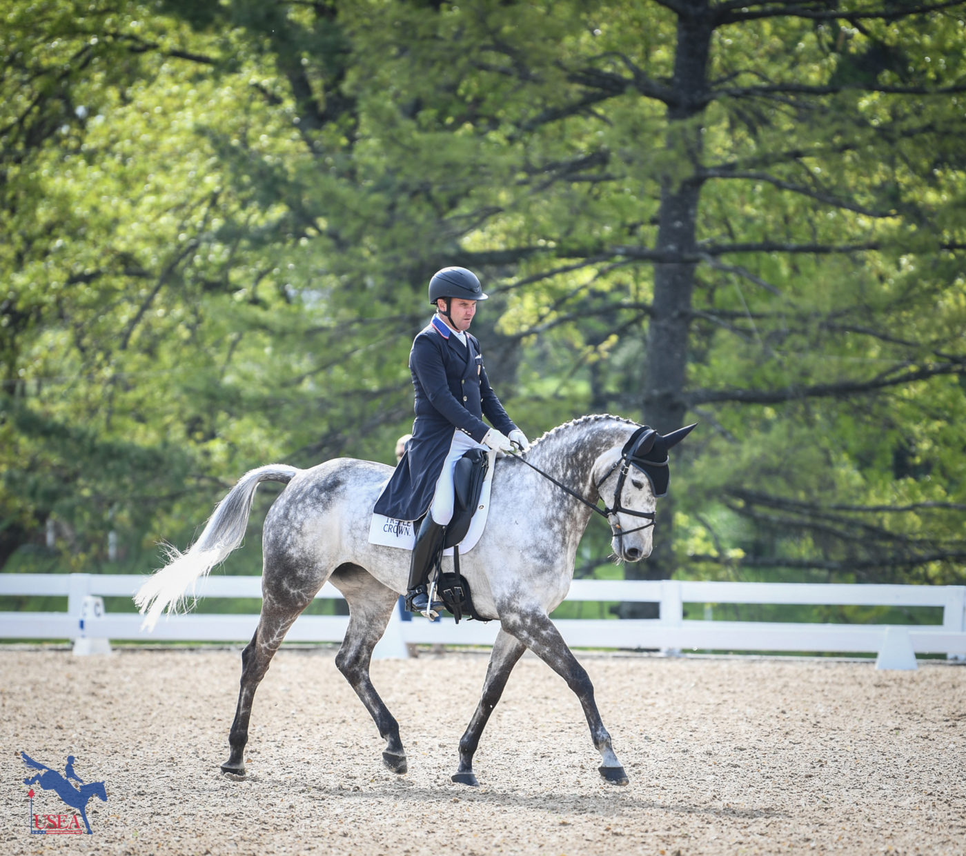 Phillip Dutton warmed up Azure for their CCI4*-S test. USEA/Lindsay Berreth photo